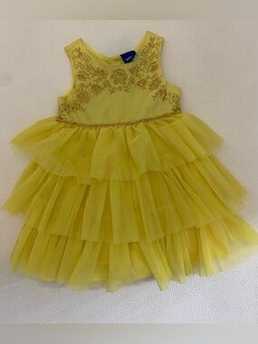 12 month Disney Princess Belle Yellow Layered Tulle Party Dress